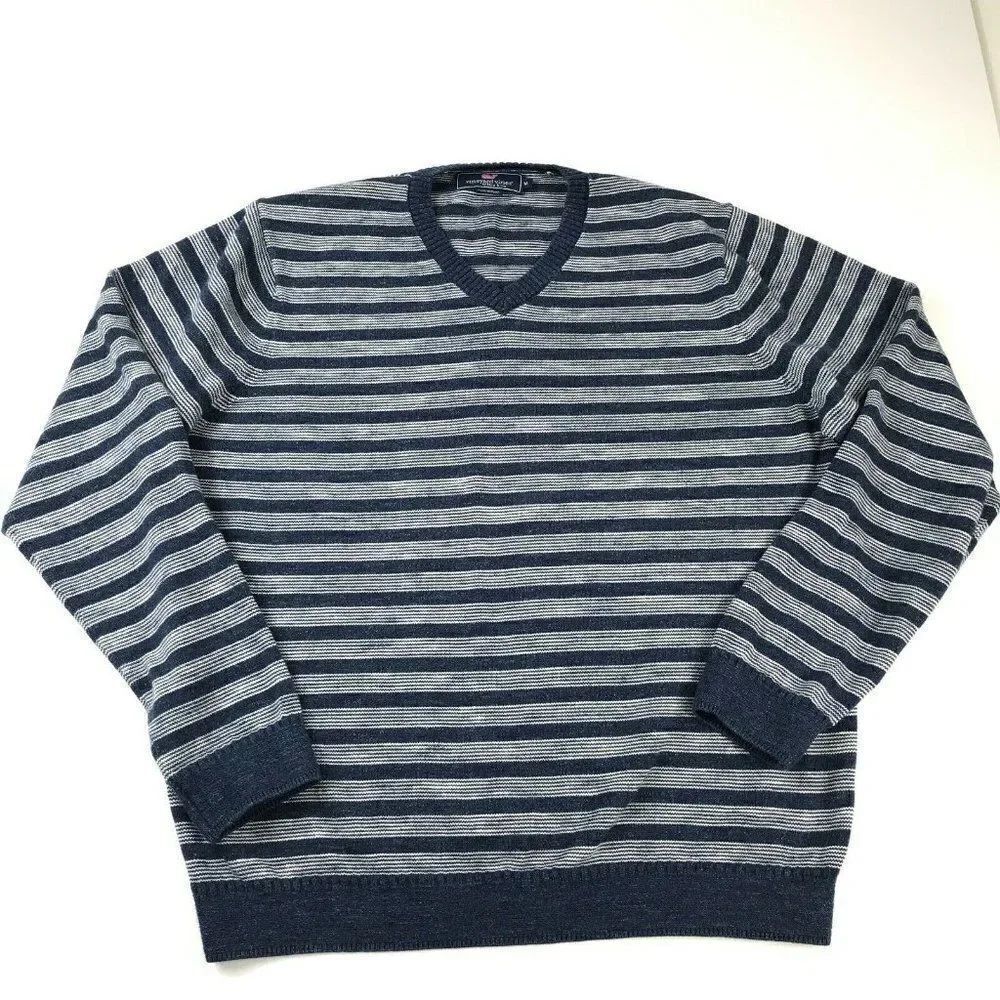 Vineyard Vines Mens V-Neck Sweater Long Sleeve Striped Cotton Pullover M Medium